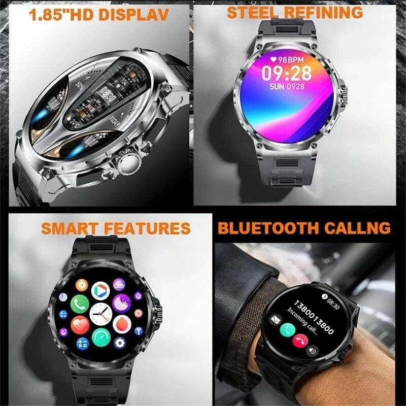 1.85" Ultra HD Smartwatch GPS Bluetooth Call Health Monitoring Watch Gym Gift